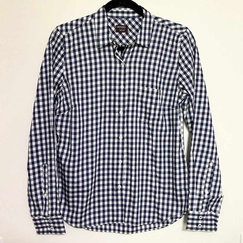 UNTUCKit Women's Size‎ 4 Button Up Long Sleeve Blue Gingham Shirt Belleza Preppy